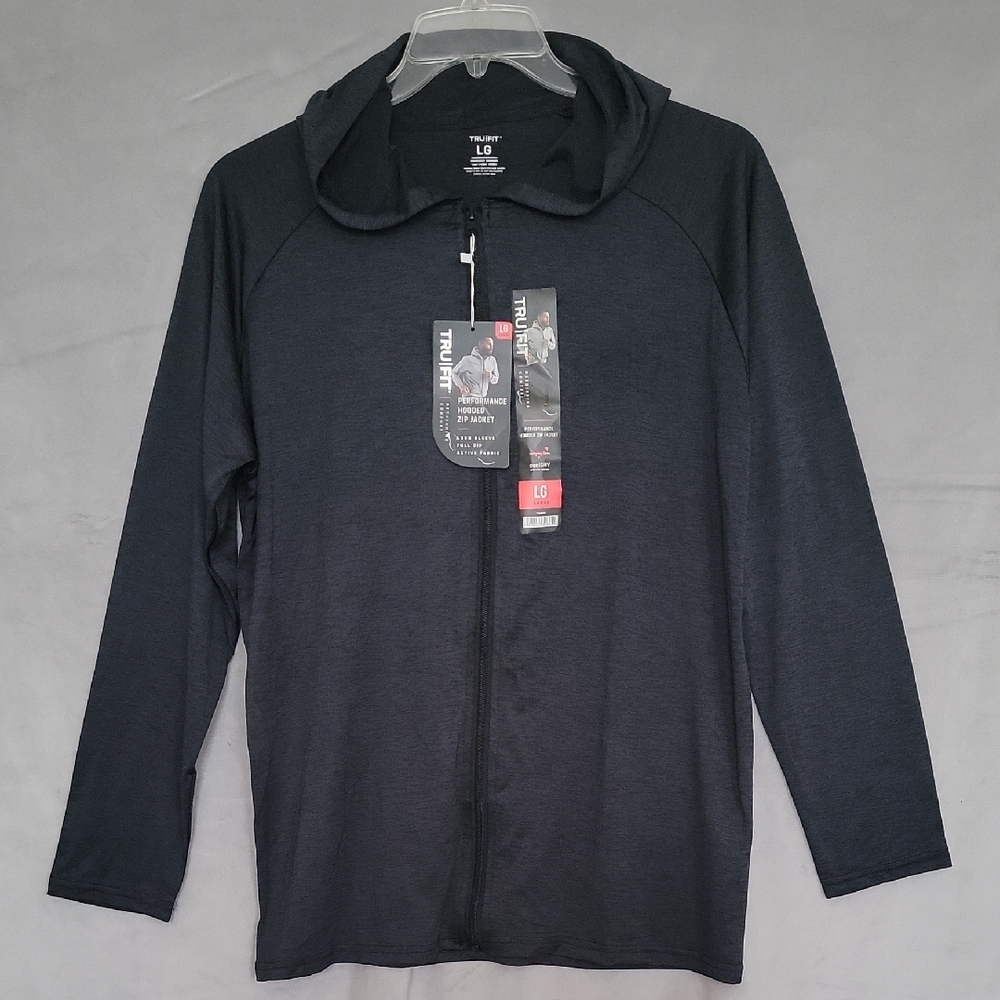 True Fit Men's Dark Grey Zip-Up Hoodie, Activeware, Size L, Light, Long …